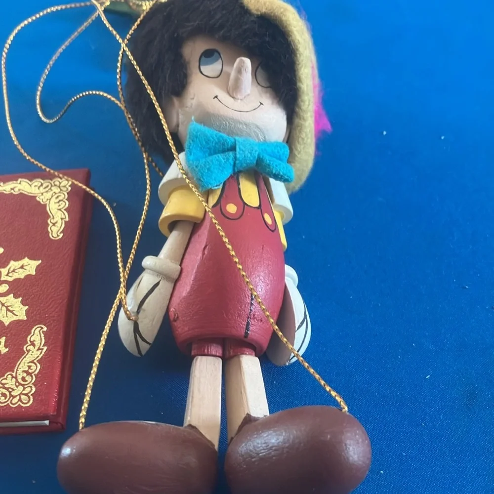 Disney Pinocchio Red and Gold Christmas Set of ornaments